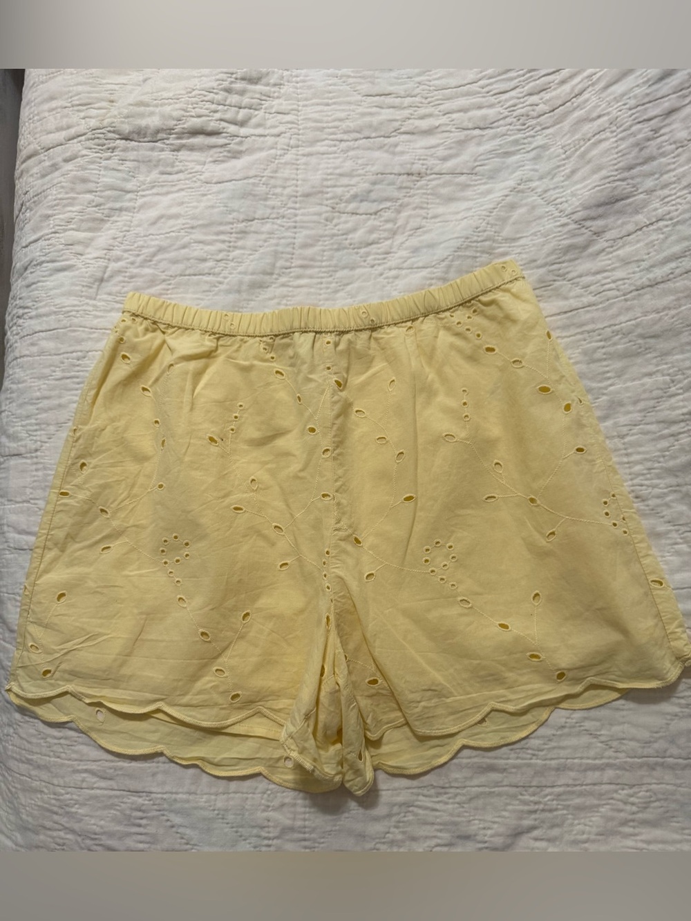 a new day Pale Yellow Eyelet Scalloped Hem Shorts